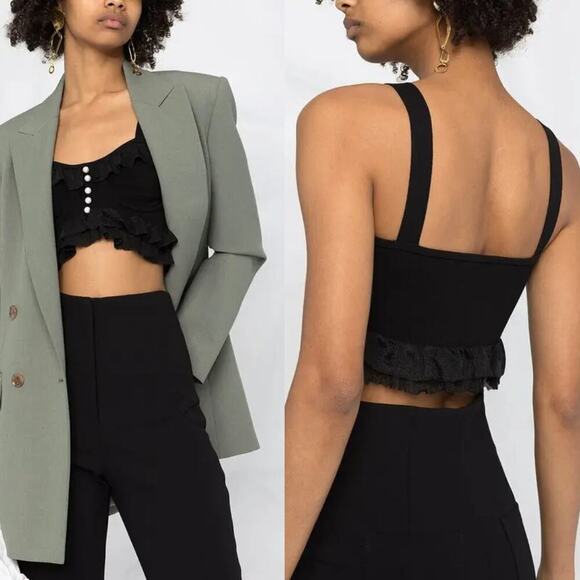 Sandro Top Womens Size 0 Black Barbara Cropped Knit Ruffle Sleeveless Tank NWT - Picture 2 of 13